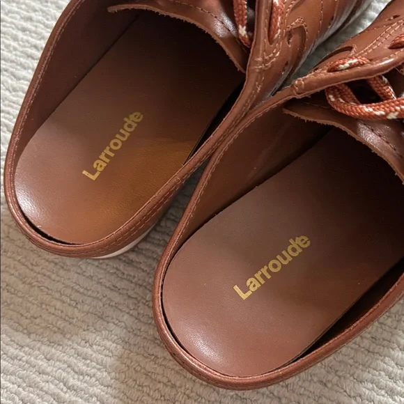 Larroudé Brown Leather Stella Sneaker Mules NWOT - Picture 6 of 11